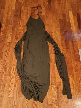 Olive Green Halter Neck Maxi Dress